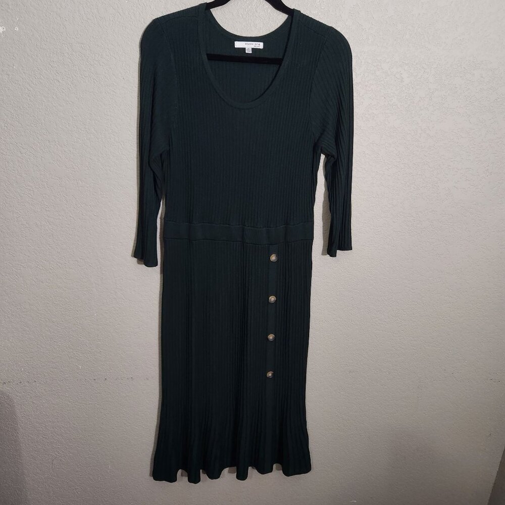 Studio One New York Dress Womens XL Ribbed Knit Button Detail Midi Fit Flaire